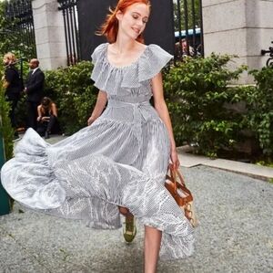 Tory Burch Eyelet Embroidered Dress Blue Stripe Women's 2 Summer